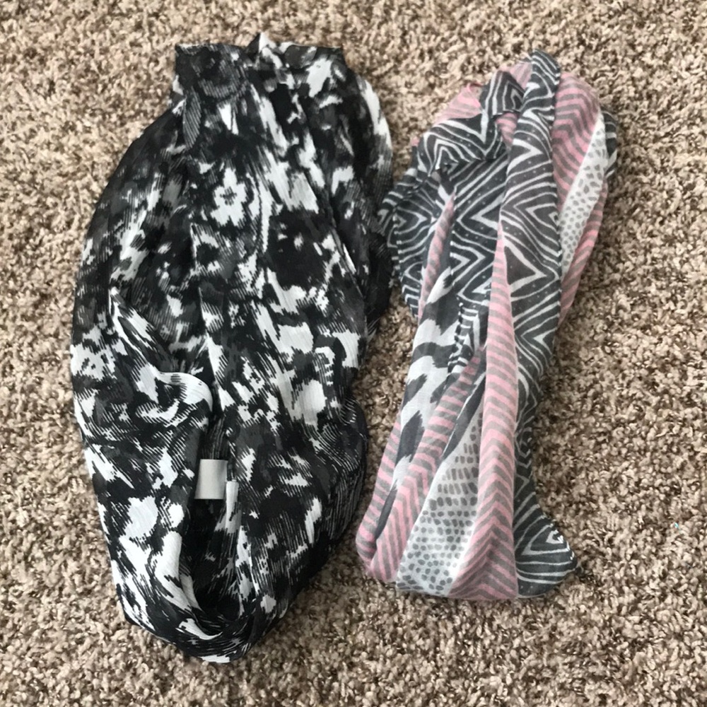 B&W Sheer infinity scarf & grey + pink sheer scarf